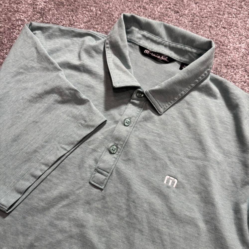 Travis Mathew Polo Shirt Mens XXL Green Micro Stripe Pima Cotton Golf Athleisure